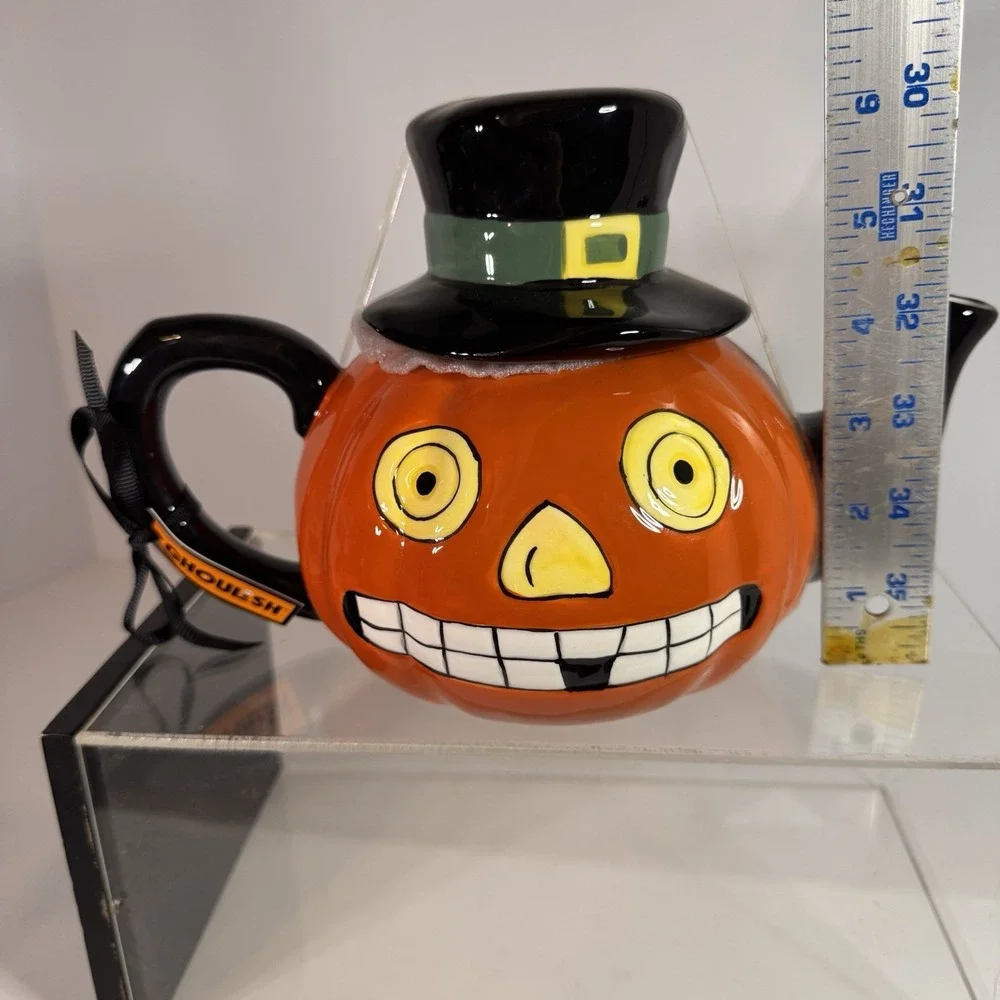 Potter's Studio Jack-o'-Lantern Pumpkin Ceramic Teapot, 4-Cup Halloween Novelty